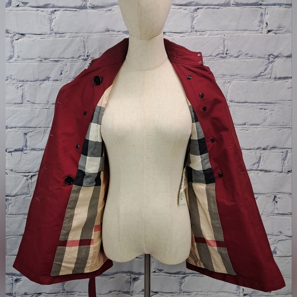 Burberry Women's Trench Coat Jacket Red Brookesby Short Length Size 2 US - Picture 10 of 16